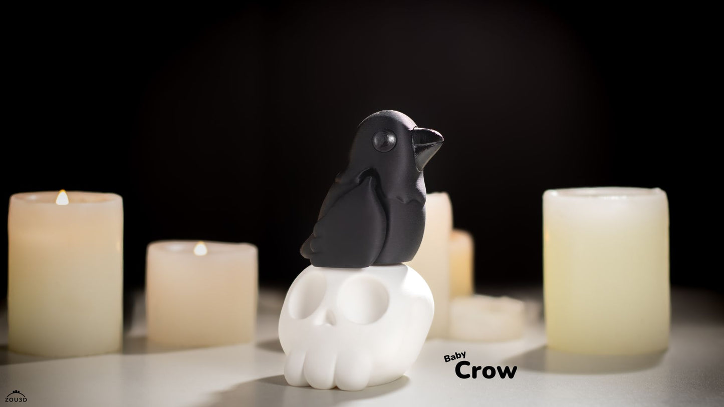 Articulating Baby Crow and Glow In the Dark Skull Green (2-Piece Set) Medium